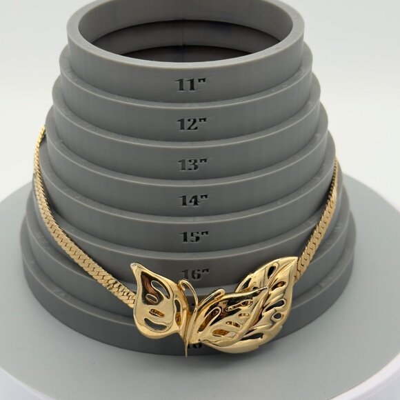 Vintage Gold-Tone Butterfly & Leaf Necklace With Textured Chain 16" - Picture 4 of 11